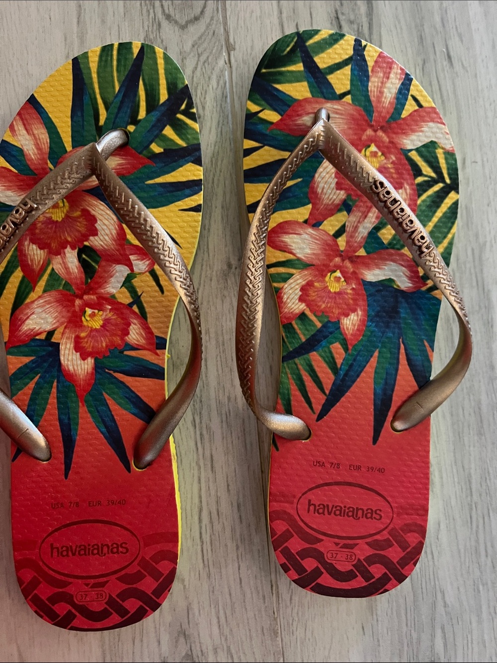 Havaianas Floral Flip Flops in Red, Yellow & Green